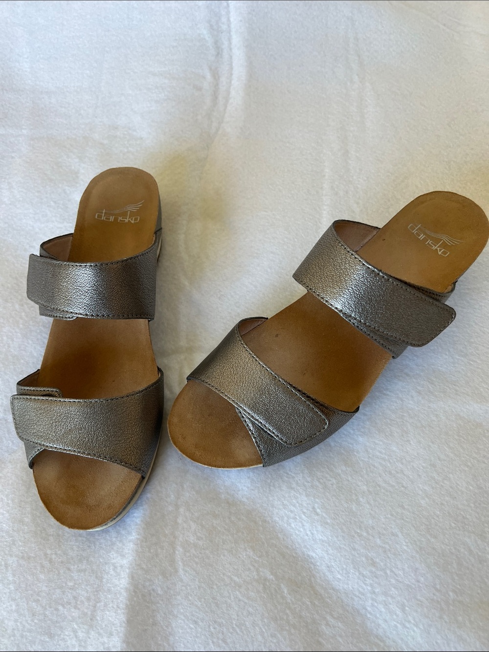 Dansko Metallic Gray Double-Strap Slide Mules